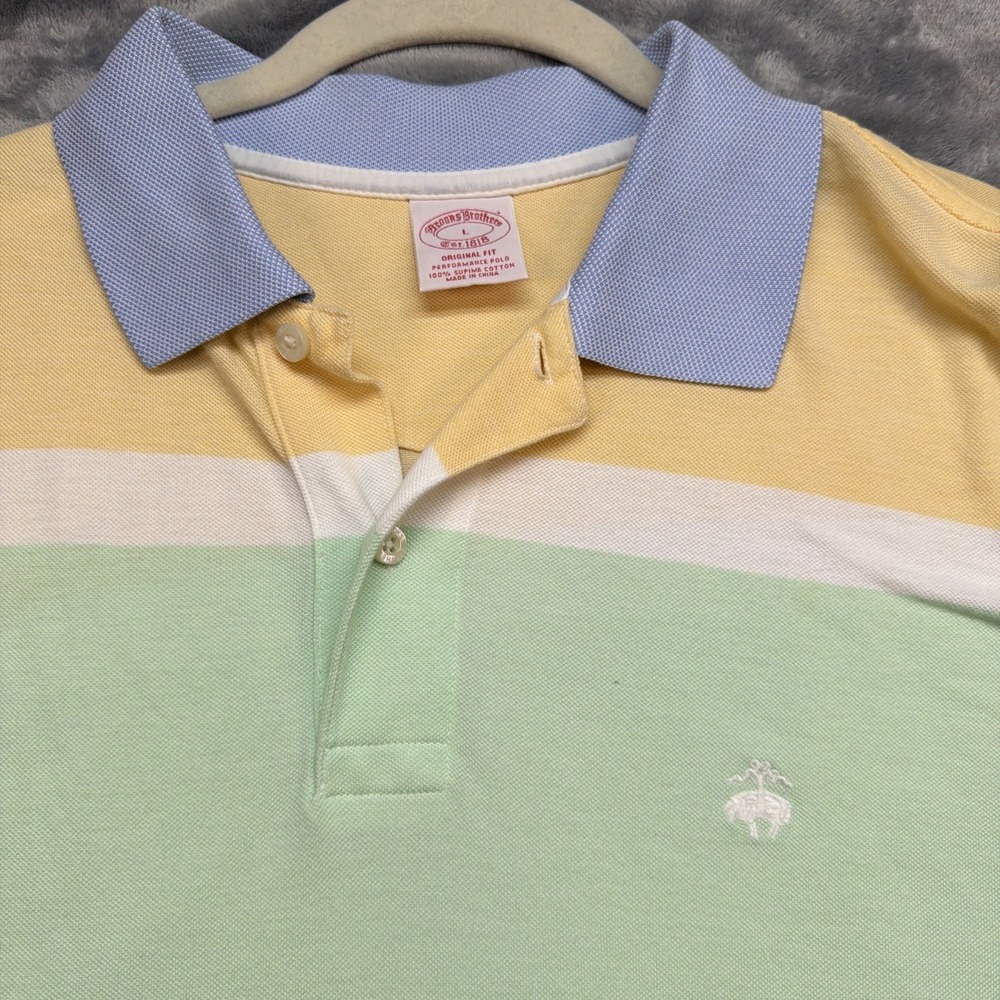 Brooks Brothers Performance Polo Pastel Stripe Preppy Mens Large